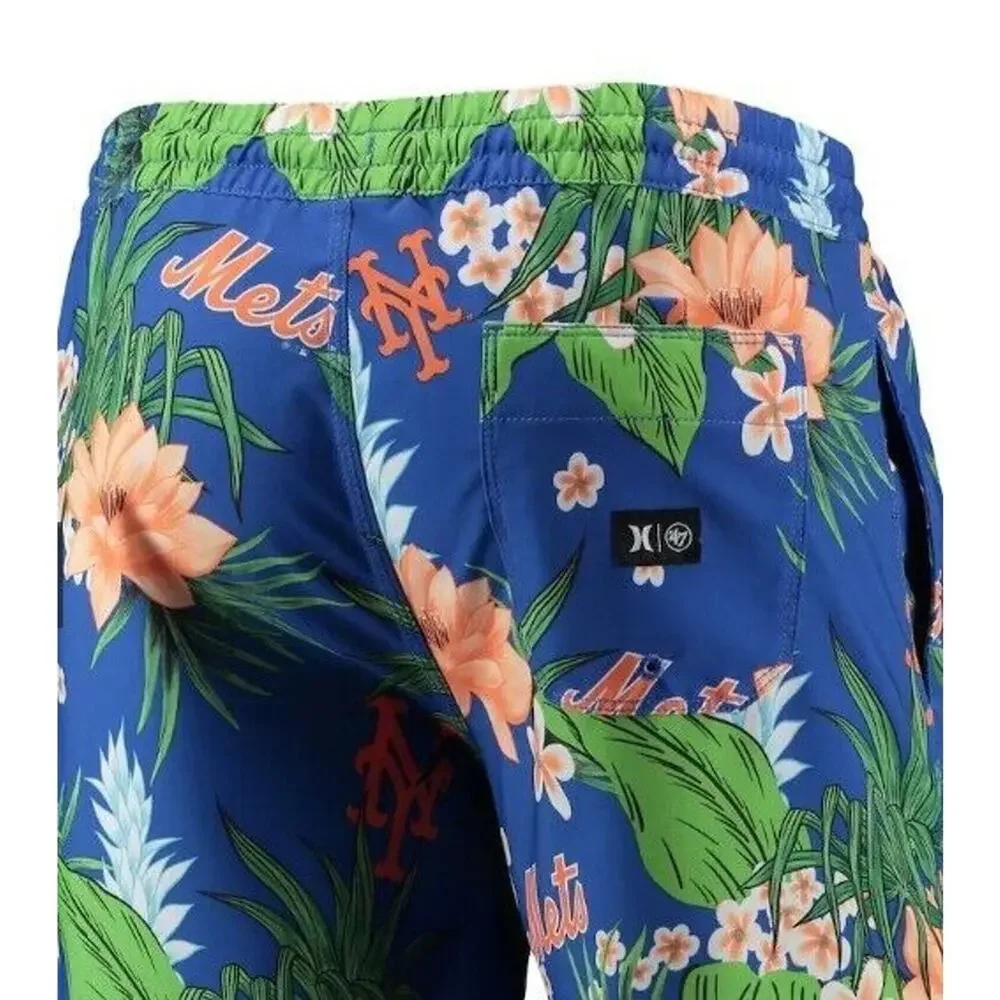 Hurley Swim Trunks MLB NEW YORK METS Men's XL BLUE Tropical Floral Board Shorts